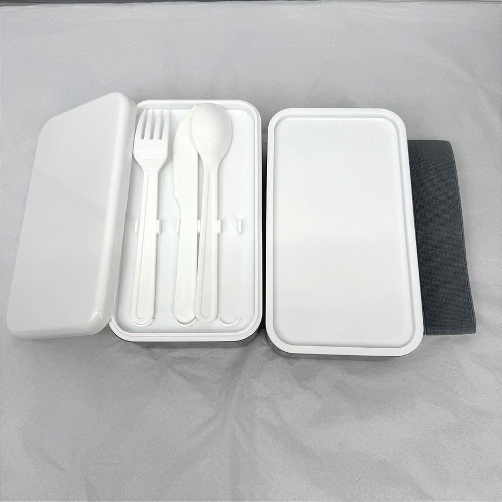 Thirty-One Bento Box Set Grey Colorblock Utensils Elastic Band Gorpcore Lunch